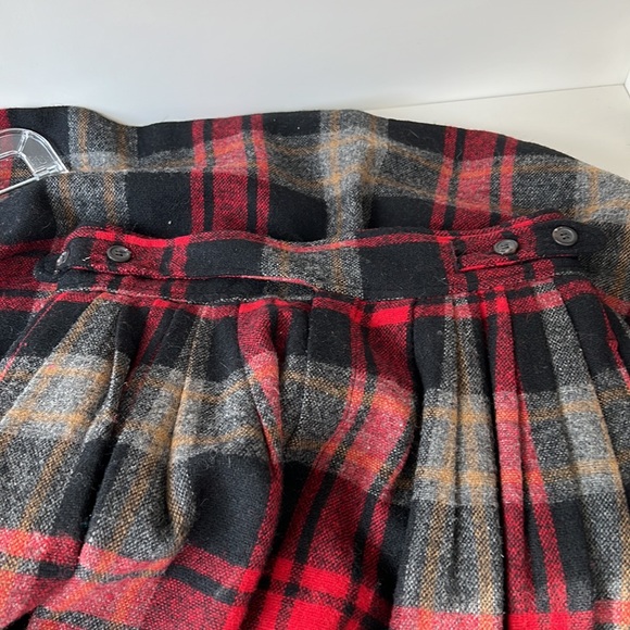 Vintage Ralph Lauren 100% Wool Plaid Pleated Lined Midi Skirt Black Red Size 4 - Picture 3 of 8